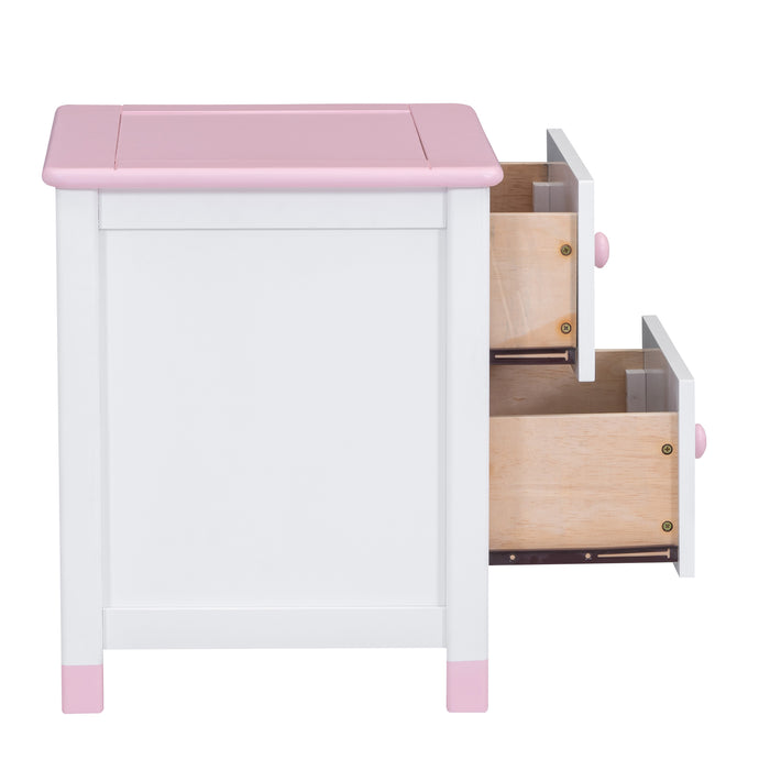 Wooden Nightstand with Two Drawers for Kids,End Table for Bedroom,White+Pink(Old SKU: WF297965AAH) - DTYStore