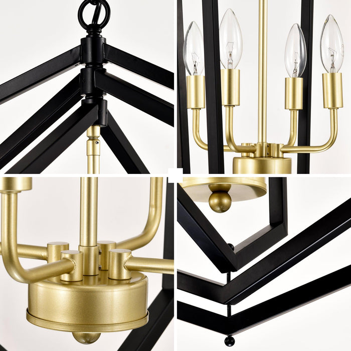 18.11" Matte Black + Gold Chandelier for Dining Room, 4-Light Kitchen Chandelier Light Fixture Modern Metal Industrial Chandeliers for Farmhouse Entryway Living Room (E12 Bulbs Not Included)