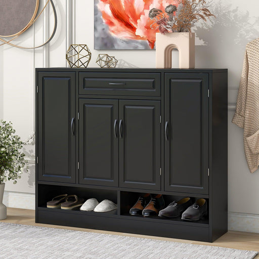 Sleek and Modern Shoe Cabinet with Adjustable Shelves, Minimalist Shoe Storage Organizer with Sturdy Top Surface, Space-saving Design Side Board for Various Sizes of Items, Black - DTYStore
