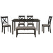 TREXM 6-Piece Kitchen Dining Table Set Wooden Rectangular Dining Table, 4 Fabric Chairs and Bench Family Furniture (Espresso)