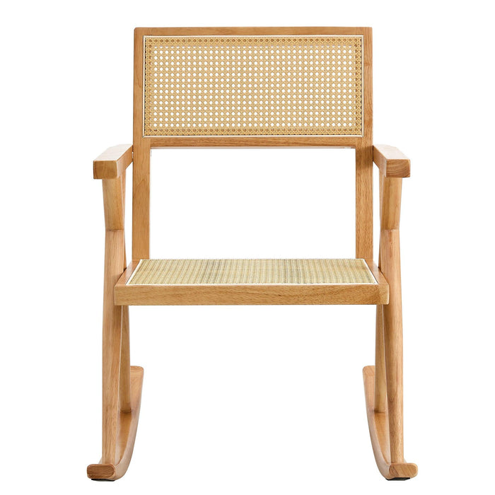 Solid Wood+Imitation Rattan Rocking Chair allows you to relax quietly indoors and outdoors, enhancing your sense of relaxation, suitable for balconies, gardens, and camping sites