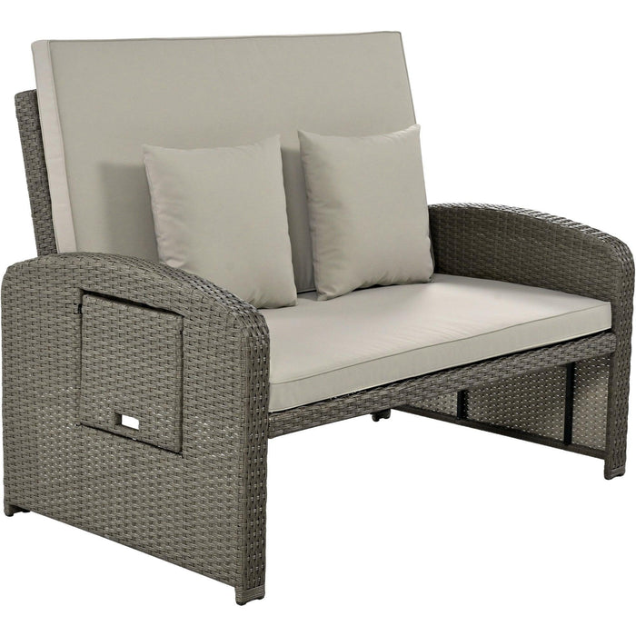 PE Wicker Rattan Double Chaise Lounge, 2-Person Reclining Daybed with Cushions and Cover