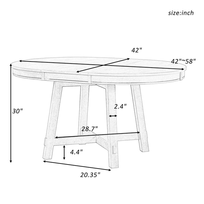 Farmhouse Round Extendable Dining Table with 16" Leaf Wood Kitchen Table