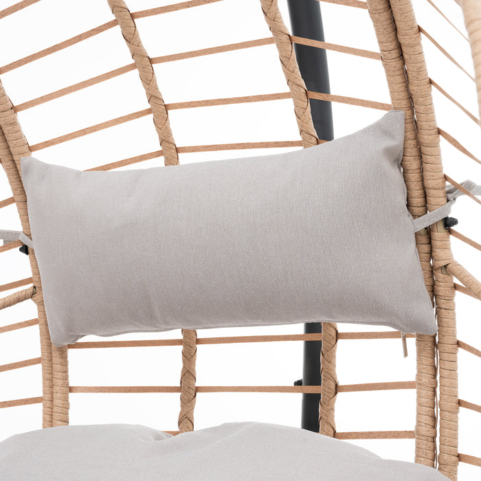Outdoor Indoor Swing Egg Chair Natural color wicker with beige cushion - DTYStore