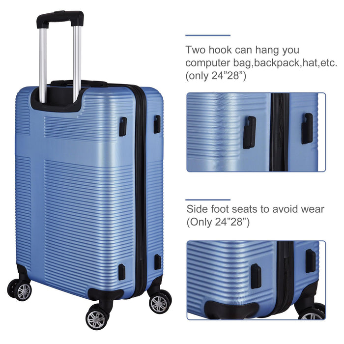 3 Piece Lightweight Luggage Set with TSA Lock, Durable Spinner Wheels and Hooks, Cross Striped