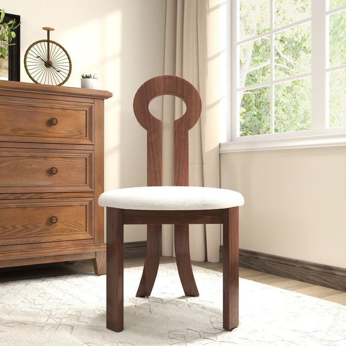 Vintage Rubber Solid Wood Dining Chair, Sheep Plush Dining Chair, Armless Dining Chair, Suitable For Small Home Dressing Room Model Room, Natural(Set Of 2) - DTYStore