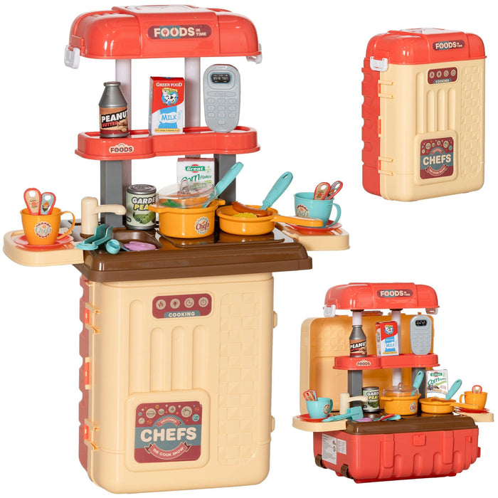 3 in 1 Kids Kitchen Playset, Foldable Play Kitchen Set Converted into Travel Luggage, 36Pcs Play Kitchen Accessories, Pretend Play Toys for Toddlers 3-6 Years Old, Multicolor