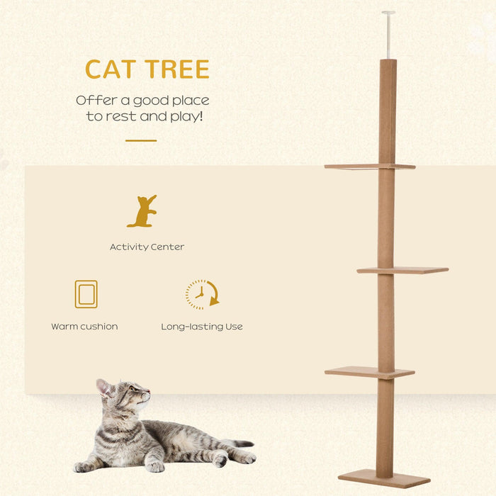 Floor-to-Ceiling Cat Tree Cat Climbing Tower with Sisal-Covered Scratching Posts Natural Cat Tree Activity Center for Kittens Cat Tower Furniture, Brown