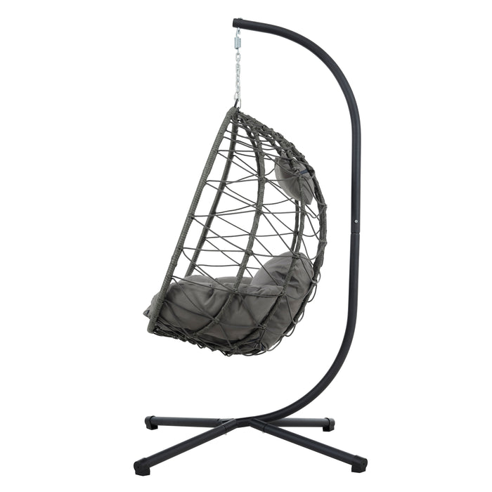 Egg Chair with Stand Indoor Outdoor Swing Chair Patio Wicker Hanging Egg Chair Hanging Basket Chair with Stand for Bedroom Living Room Balcony - DTYStore