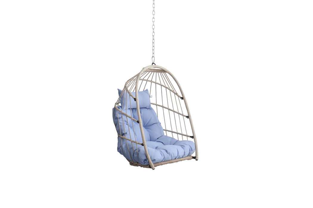 Outdoor garden rattan egg swing chair hanging chair PE hanging chair blue - DTYStore
