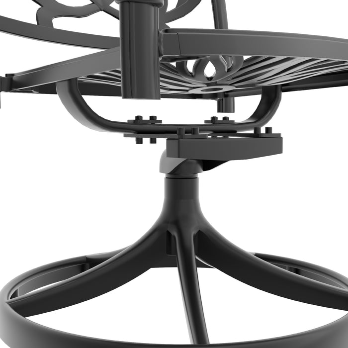 7-Piece All-Weather Cast Aluminum Dining Set, Include 2 Swivel Chairs,4 Dining Chairs and Rectangular Table With Black Frame - DTYStore
