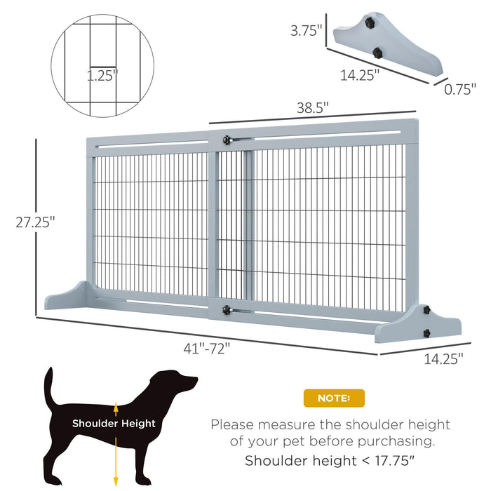 72" W x 27.25" H Extra Wide Freestanding Pet Gate with Adjustable Length Dog, Cat, Barrier for House, Doorway, Hallway, Blue-grey