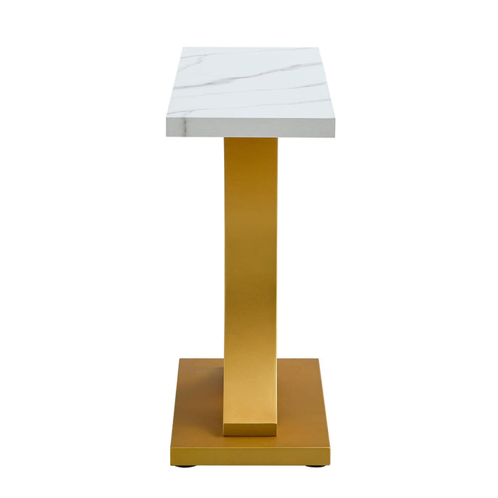 A modern minimalist style foyer table with white tabletop, gold bracket, and bottom plate, enhancing the beauty and artistic atmosphere of the home, suitable for the foyer FXG