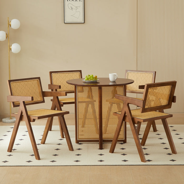 2 dining chairs, walnut color, using rubber wood rattan weaving process, armrest solid wood dining chair, living room chair, simple and natural - DTYStore