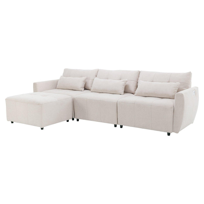 113.3" Convertible Sectional Sofa Couch 3-Seat L-Shaped with Movable Ottoman and USB