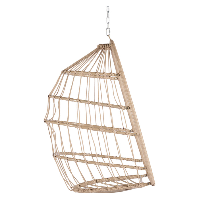 Outdoor Garden Rattan Egg Swing Chair Hanging Chair Wood+Khaki - DTYStore