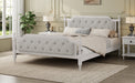 Traditional Style Solid Wood Bed Frame with Upholstered Tufted Headboard,No Box Spring Needed,Queen Size, Antique White - DTYStore