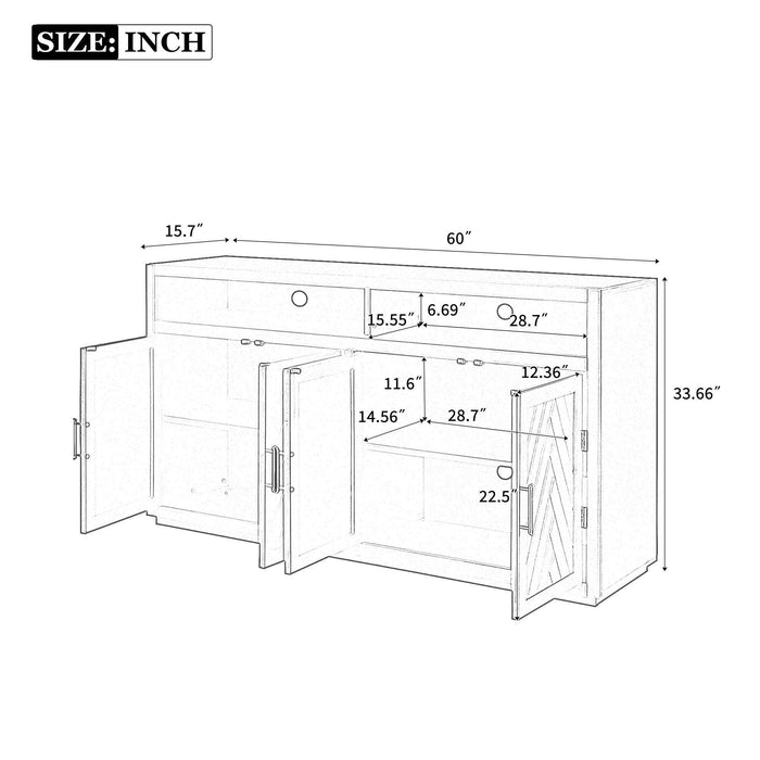 4-door Classic Sideboard with Open Storage and Adjustable Shelves for Kitchens, Living Rooms