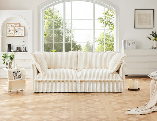 Modern Slipcovered 2-Seat Sofa Couches for Living Room, 2 Seater Sofa, Corduroy Deep Seat Sofa with Upholstered Cushion&Detachable Cover, Comfy Sofa Couch for Small Space, Apartment, Cream Corduroy - DTYStore