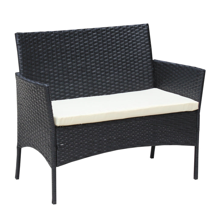 4 PC Rattan Patio Furniture Set Outdoor Patio Cushioned Seat Wicker Sofa (Beige Cushion) - DTYStore