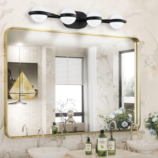 Modern Minimalist Bathroom Vanity Light, LED 4 Bulb Frosted Acrylic Shades, Wall Mounted Decorative Lighting Fixture, Suitable for Bathroom Vanity Mirror (Black) - DTYStore