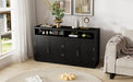 TREXM 4-door Classic Sideboard with Open Storage and Adjustable Shelves Perfect for kitchens, living rooms (Black)