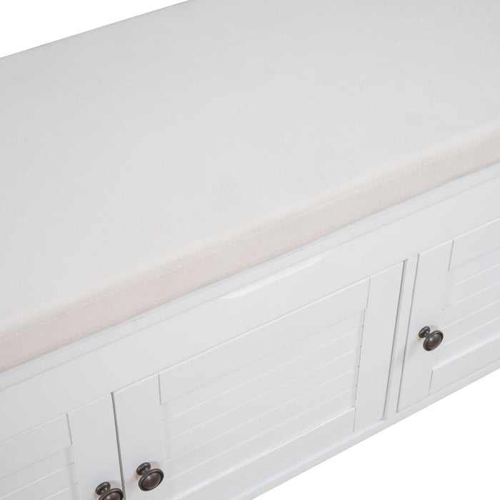 Storage Bench with 3 Shutter-shaped Doors, Removable Cushion and Hidden Storage Space