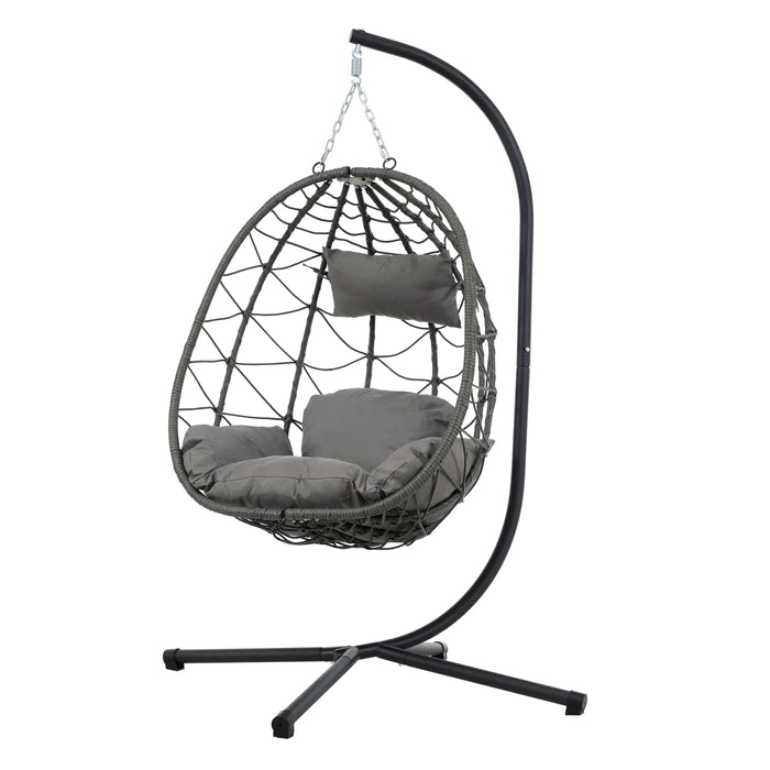 Egg Chair with Stand Indoor Outdoor Swing Chair Patio Wicker Hanging Egg Chair Hanging Basket Chair with Stand for Bedroom Living Room Balcony - DTYStore