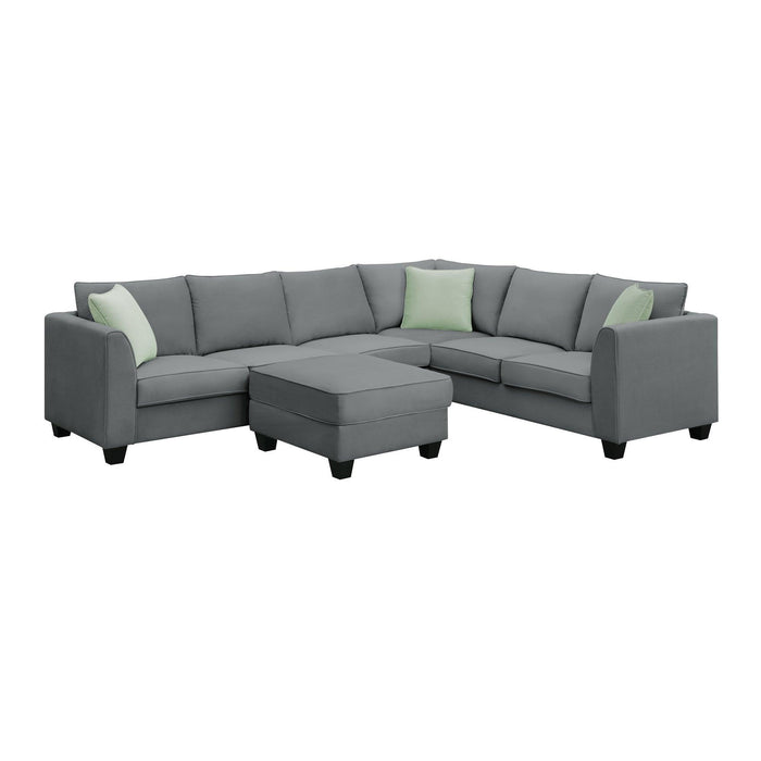 112*87" Sectional Sofa Couches Living Room Sets, 7 Seats Modular Sectional Sofa with Ottoman, L Shape Fabric Sofa Corner Couch Set with 3 Pillows