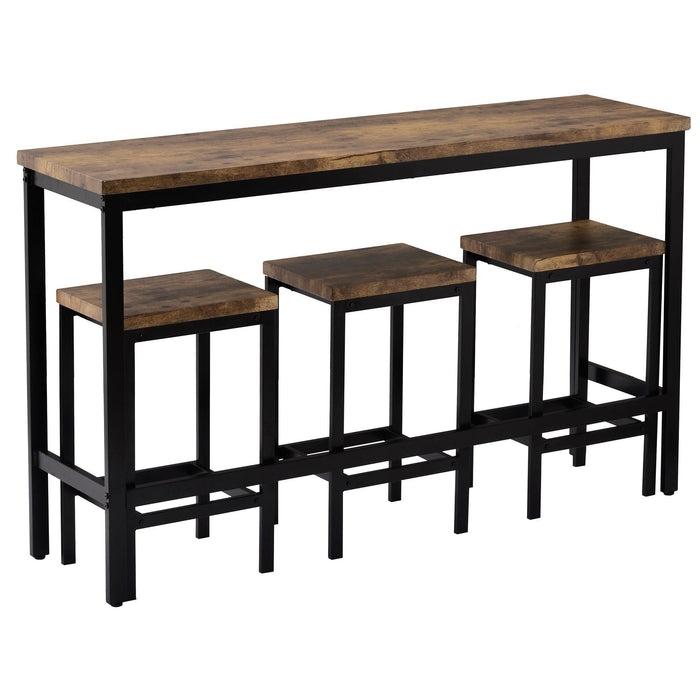 Counter Height Extra Long Dining Table Set with 3 Stools Pub Kitchen Set