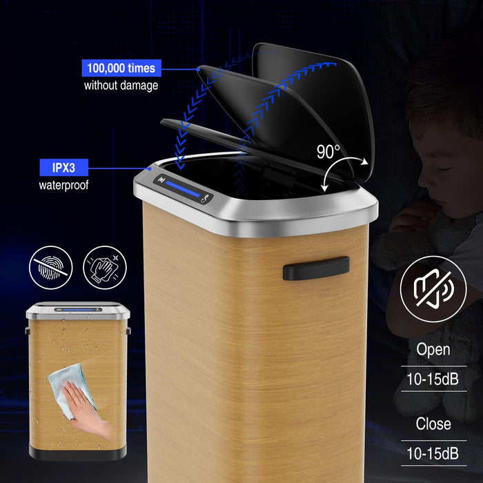 50L Smart automatic Trash Cans - Full Intelligent Sensor - Wood