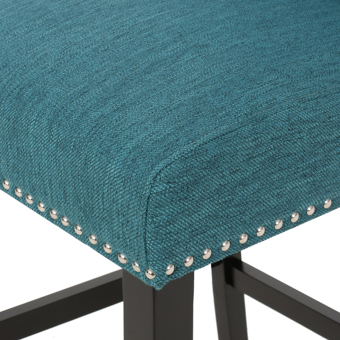 Vienna Contemporary Fabric Tufted Wingback 31 Inch Counter Stools, Set of 2, Teal and Dark Brown - DTYStore