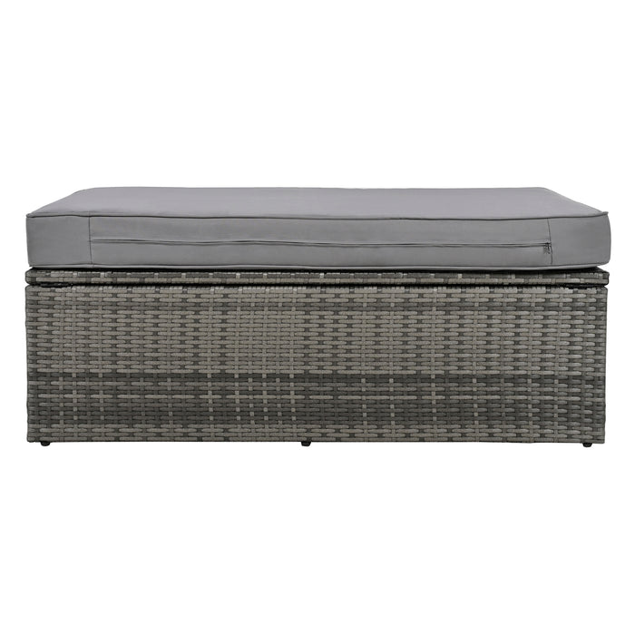 2-Piece Outdoor Rattan Daybed, Outdoor Bed with 5 Positions, Outdoor Loveseat Patio Sofa with Bench Lounge Roof Set and Cushions for Poolside, Backyard and Garden (Grey Wicker + Grey Fabric) - DTYStore