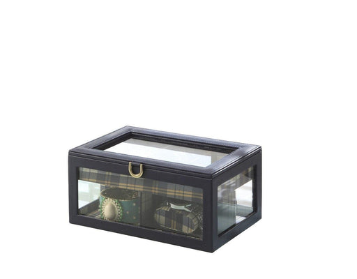 9.8" Long Tempered Glass and Leather Jewelry Case / Watch Display, Blue - DTYStore