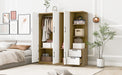 3 Door Wooden Storage Wardrobe for Dedroom with Shelves and 2 Drawers, Side Storage Shelves,White - DTYStore