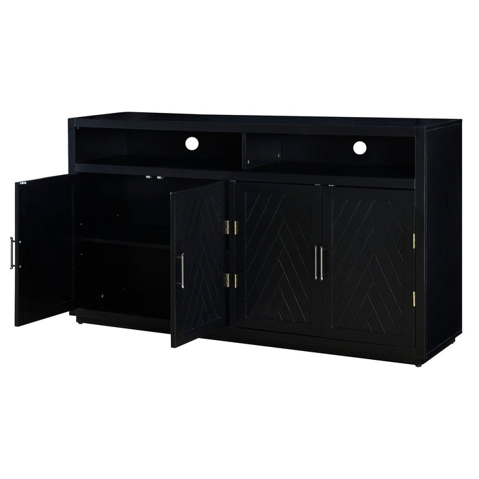 TREXM 4-door Classic Sideboard with Open Storage and Adjustable Shelves Perfect for kitchens, living rooms (Black)