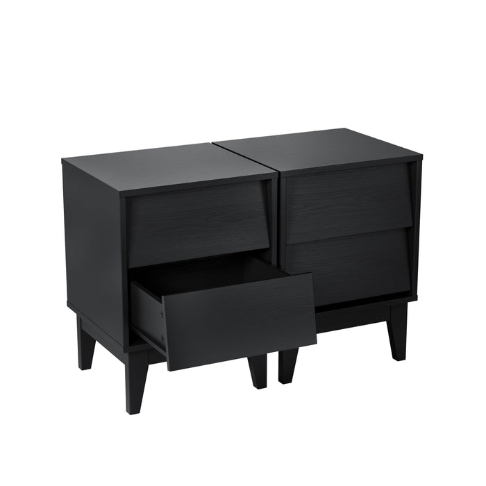 Mid Century Modern Nightstands with Vintage-style Bevel Design, Made of MDF, 2 Set