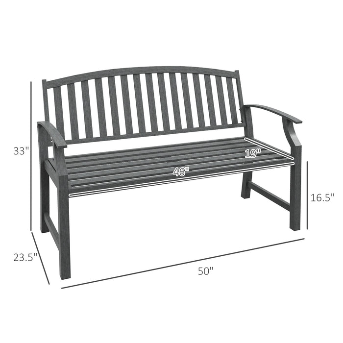 Outsunny 46' Outdoor Garden Bench, Metal Bench, Wood Look Slatted Frame Furniture for Patio, Park, Porch, Lawn, Yard, Deck, Gray - DTYStore
