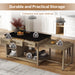Extendable Kitchen Island with Storage, Multi-Functional Kitchen Cart with Built-In Power Outlets, Retro Kitchen Island on Wheels with Drawers and Open Shelves for Kitchen (Espresso+Natural) - DTYStore