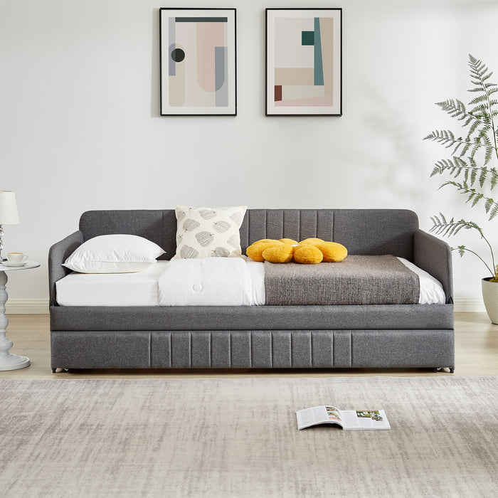 Daybed, sofa bed metal framed with trundle twin size, Grey, 78.4''w x 41''d x 29.8''h. - DTYStore