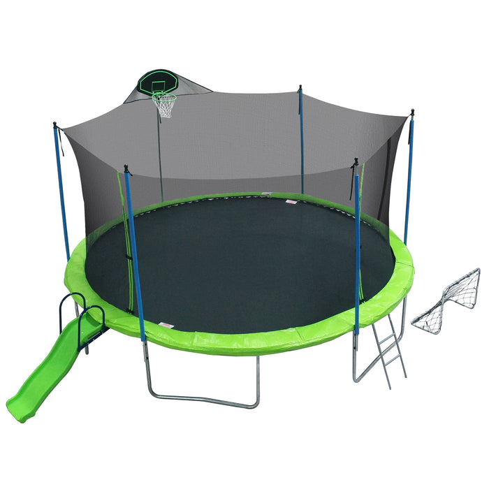 16FT Trampoline with Slide , Outdoor Trampoline for Kids and Adults with Enclosure Net and Ladder,football goal,backboard - DTYStore