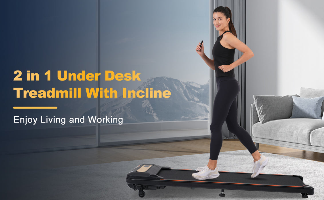 Wood Grain Decoration Walking Pad Under Desk Treadmill for Home Office -2.5HP Walking Treadmill With Incline 0.5-4MPH 300LBS Capacity Treadmill for Walking Running - Remote Control - DTYStore