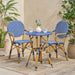 Outdoor PE Rattan and Aluminum 3 Piece French Bistro Set, Dark Teal & White, and Bamboo Finish - DTYStore