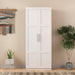 High wardrobe and kitchen cabinet with 2 doors and 3 partitions to separate 4 storage spaces,white