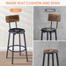 Round Bar Stool Set With Shelf, Upholstered Stool With Backrest, Rustic Brown, 23.62'' W x 23.62'' D x 35.43'' H