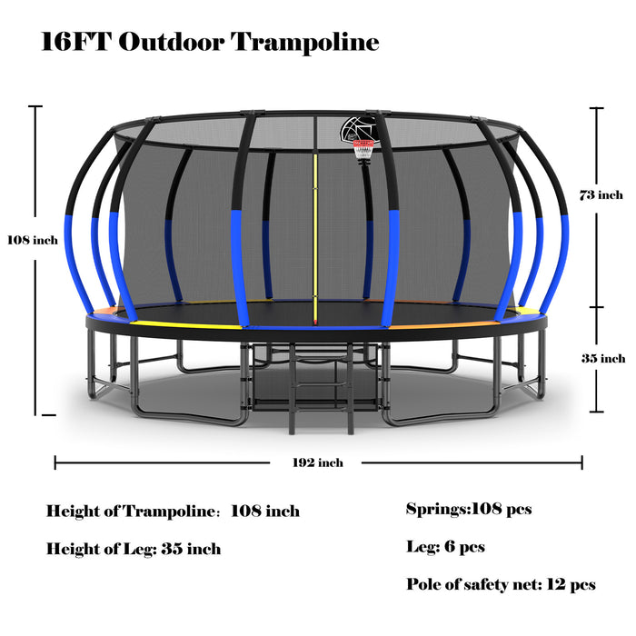 16FT Trampoline with EnclosureRecreational Trampolines with Ladder and AntiRust Coating, ASTM Approval Outdoor Trampoline for Kids - DTYStore