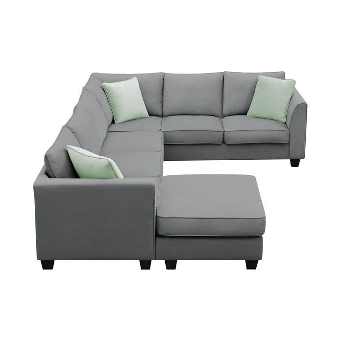 112*87" Sectional Sofa Couches Living Room Sets, 7 Seats Modular Sectional Sofa with Ottoman, L Shape Fabric Sofa Corner Couch Set with 3 Pillows