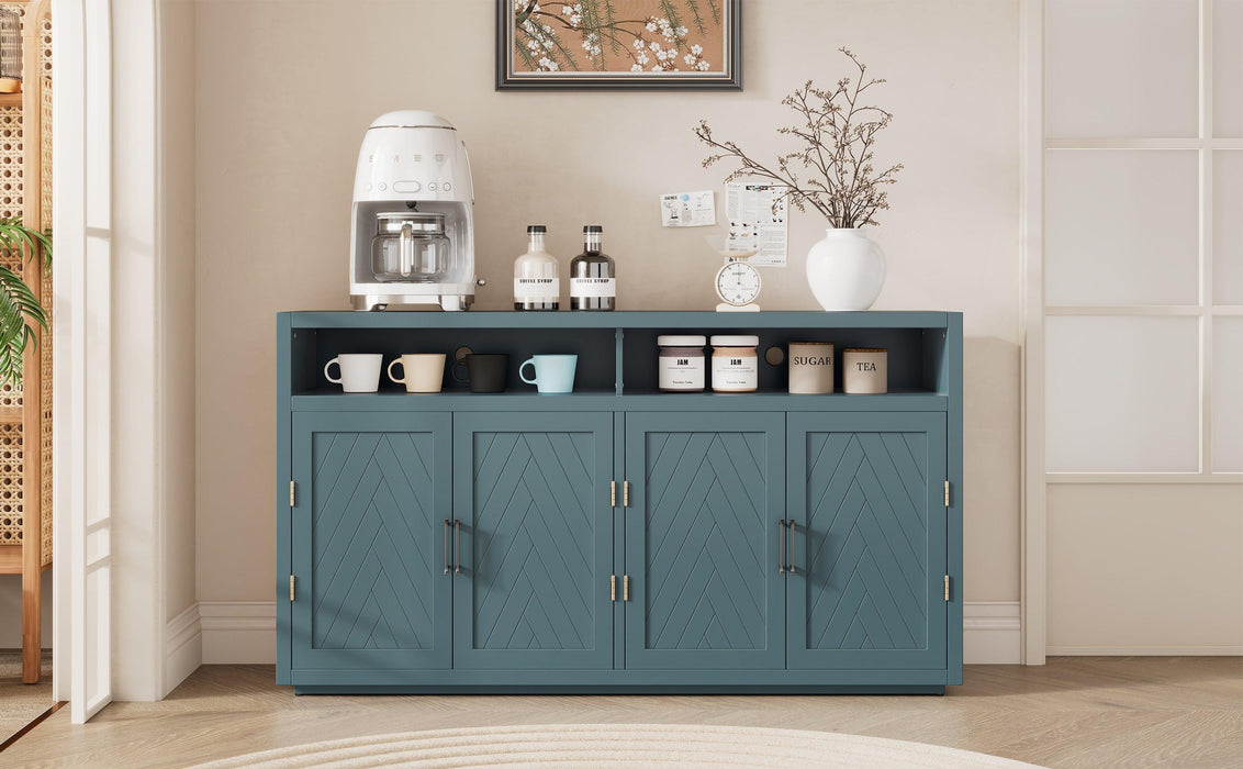 4-door Classic Sideboard with Open Storage and Adjustable Shelves for Kitchens, Living Rooms