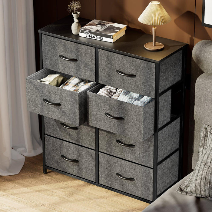 Dresser for Bedroom with 8 Drawers Tall Dresser & Chest of Drawers Fabric Dresser with Wood Top and Sturdy Steel Frame - DTYStore