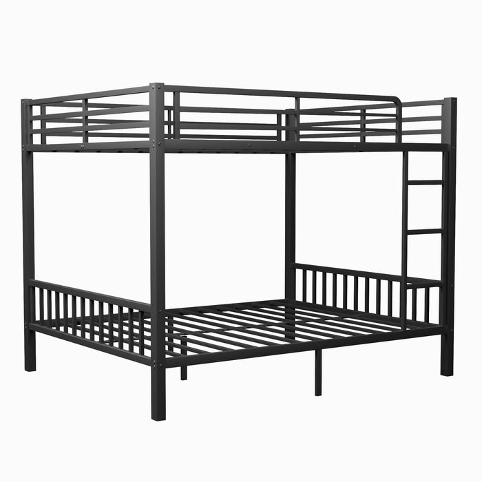 Queen Over Queen Metal Bunk Bed with Ladder and Slats Support for Adults Teens, Black